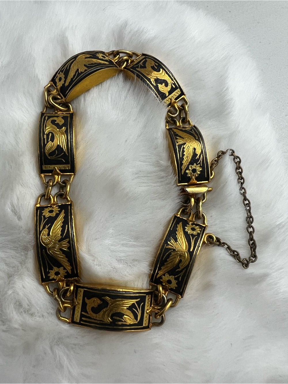 Vintage Spanish Toledo Damascene Panel Link Bracelet 7"